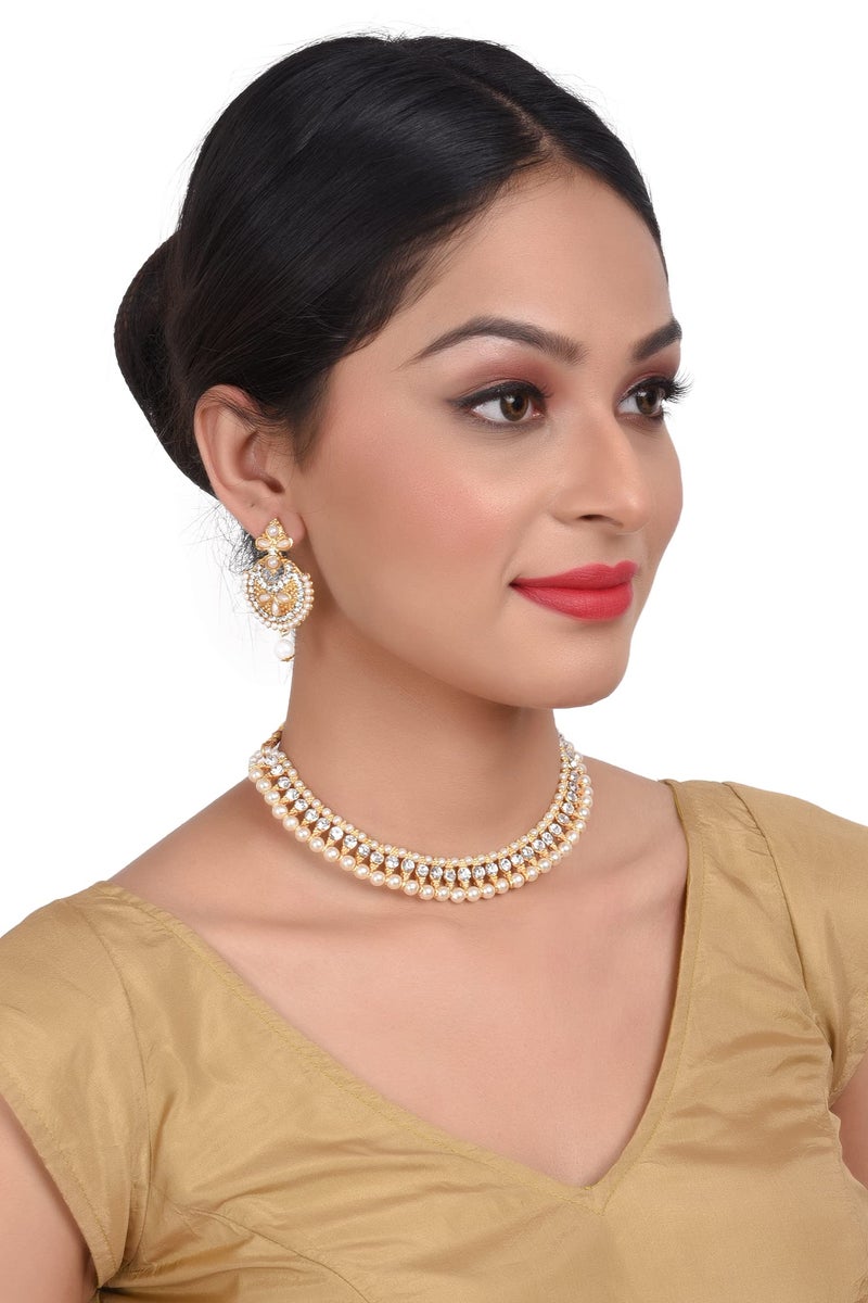 Efulgenz Indian Pearl Necklaces for Women Beaded Necklace Faux Pearl Crystal CZ Cubic Zirconia Choker Necklace Earrings Jewelry Set for Women Bollywood Wedding Jewellery - Image 4